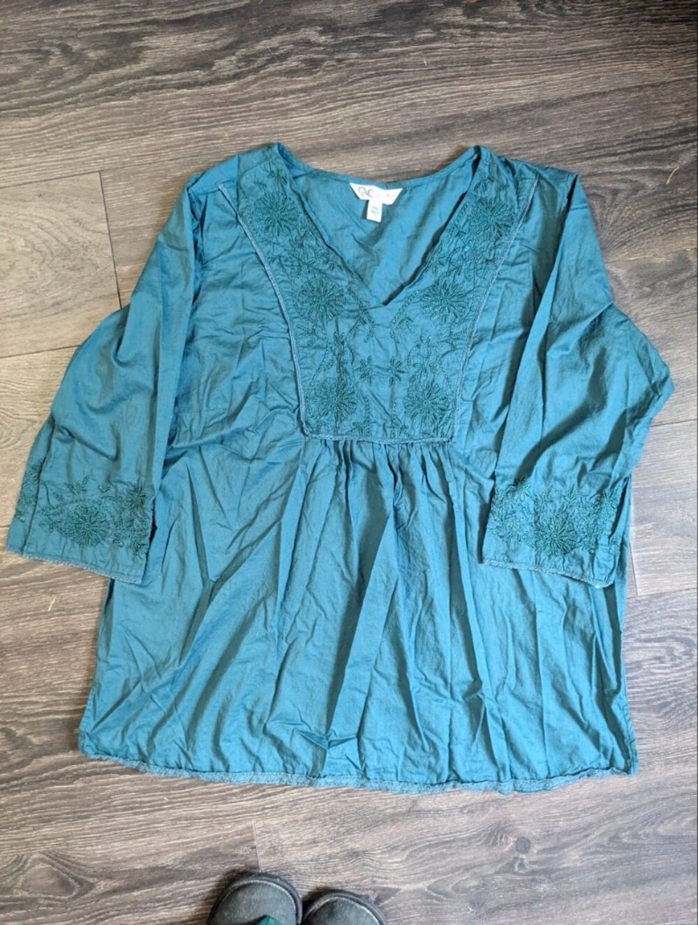 krazy kat Teal Embroidered Tunic Top